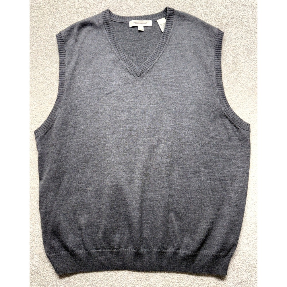 Pronto Uomo V-Neck Merino Wool Vest Sweater‎ Men's XL Gray Classic Sleeveless